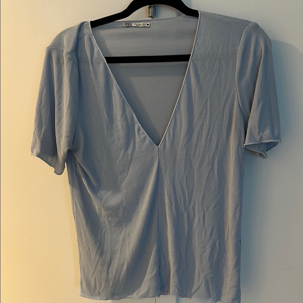 Pale Blue V-Neck Women Top